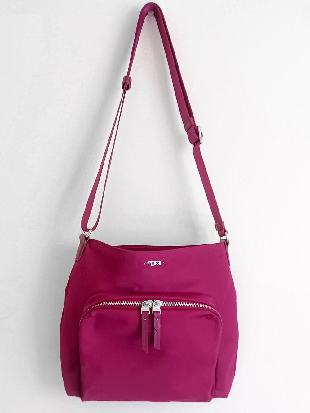 New RFID Tumi Anti-Theft Voyageur Ballistic Nylon Tyler Crossbody Bag ~ Fuchsia